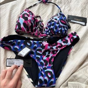 Versace Leopard Print Bikini top and Bottom In Multicolor $650